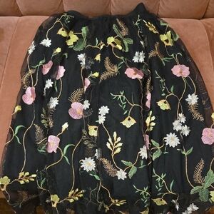 H&M Black Skirt with Colorful Floral Embroidery